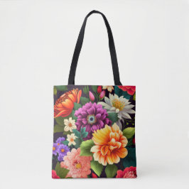 Bolsa Tote Flores vívidas coloridas