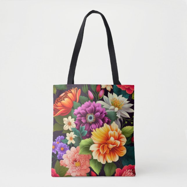 Bolsa Tote Flores vívidas coloridas (Frente)