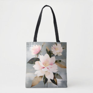 Bolsa Tote Flores Wabi-Sabi Rosa e Branco Abstratas