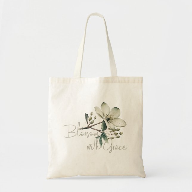 Bolsa Tote Floresça com Graça Floral Inspirador (Frente)