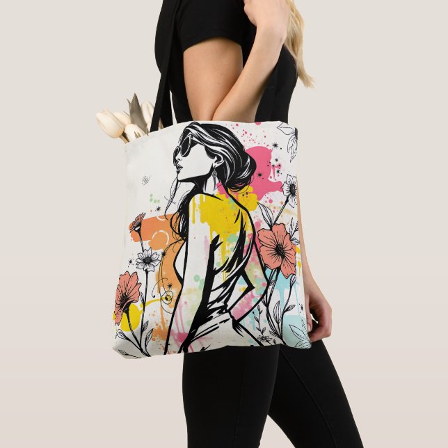 Bolsa Tote Florescer Urbano: Grafite Dupla Face & Arte Botâni (Close Up)