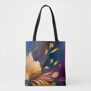 Bolsa Tote Florescimento Dourado – Composição Floral Abstrata