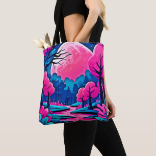 Bolsa Tote Floresta Artística Cor-de-Rosa ao Luar