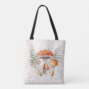 Bolsa Tote Floresta Caprichosa Cogumelo Casa de Campo Vintage