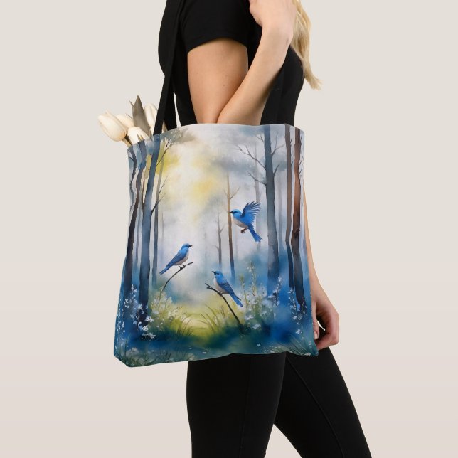 Bolsa Tote Floresta Cênica de Azulejos da Mata (Close Up)