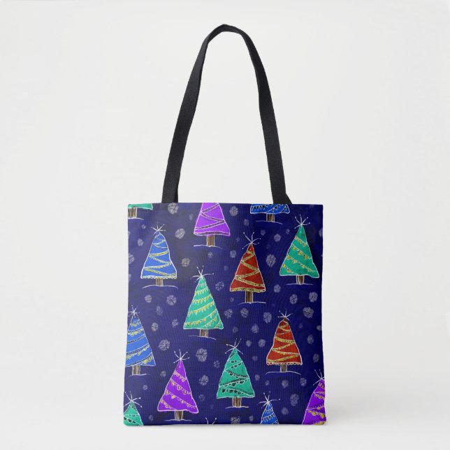 Bolsa Tote Floresta de árvores de Natal desenhada no estilo d (Frente)