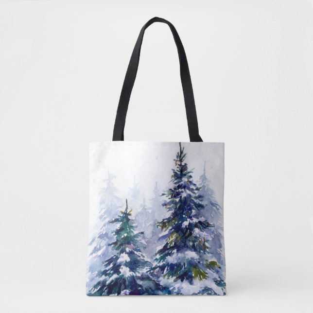 Bolsa Tote Floresta de inverno de aquarela Doença moderna (Frente)