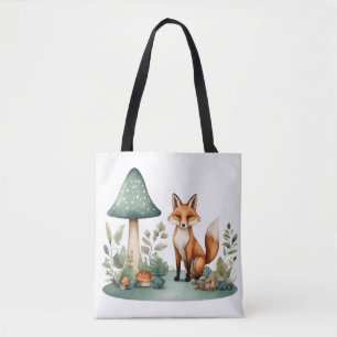 Bolsa Tote Floresta de Madeira Fox e Cogumelos