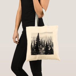 Bolsa Tote Floresta de Pinheiros Monocromática Nebulosa Impre