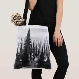 Bolsa Tote Floresta de Pinheiros Monocromática Nebulosa Impre
