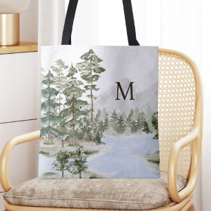 Bolsa Tote Floresta de Pinheiros Verdes Monogramada e Lago