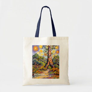 Bolsa Tote Floresta de Redwood Retro Colorida Van Gogh
