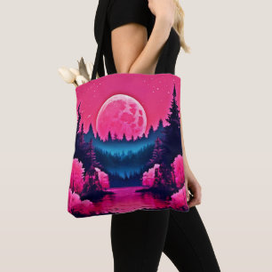 Bolsa Tote Floresta do Lago de Fantasia Neon ao Luar