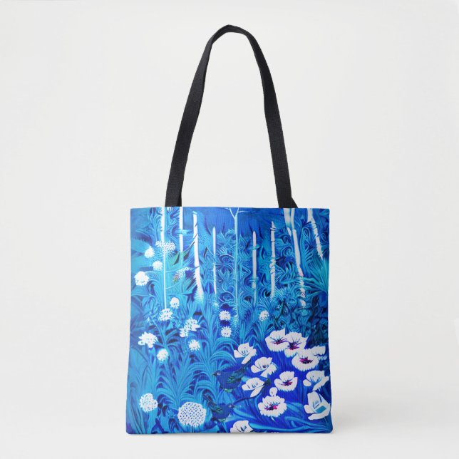 Bolsa Tote Floresta Fantástica com Flores e Pássaros (Frente)