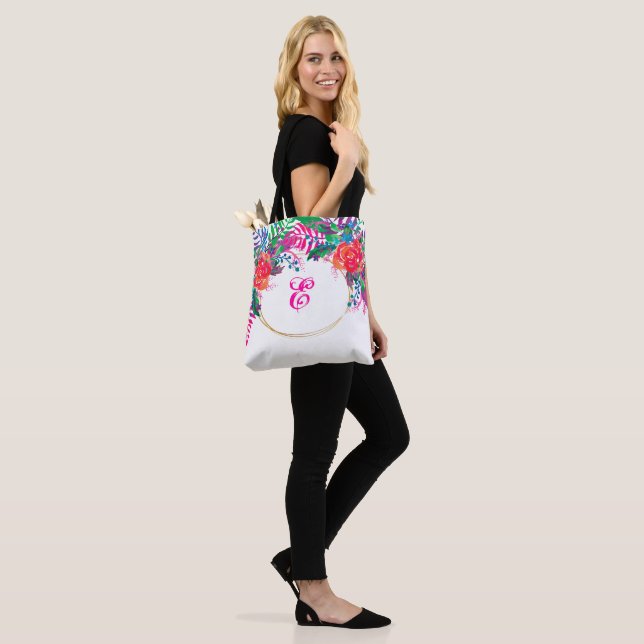 Bolsa Tote floresta floral de fronteira de ouro personalizada (No(a) Modelo)
