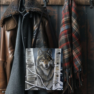 Bolsa Tote Floresta Mística de Bétula do Lobo Alfa de Inverno