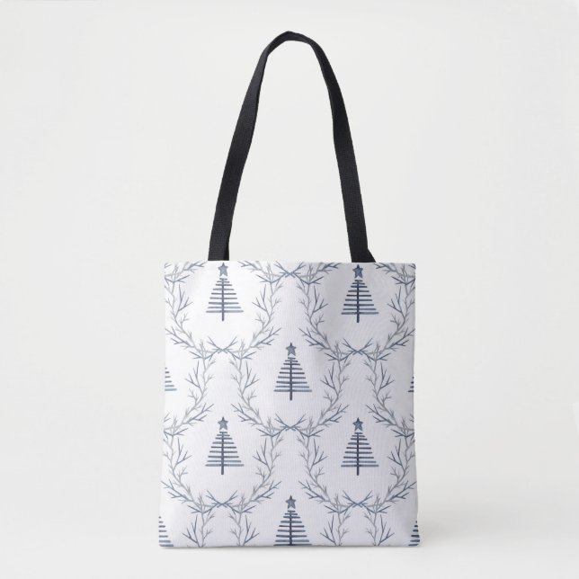 Bolsa Tote Floresta Russa Azul de inverno Nórdica Scandi Nata (Frente)