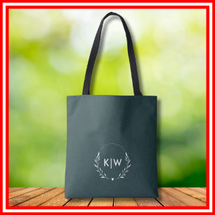 Bolsa Tote Floresta Verde e Branco Monograma de Iniciais Mo
