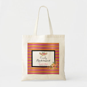 Bolsa Tote Florestas de aquarela cor rosa e Douradas tiras