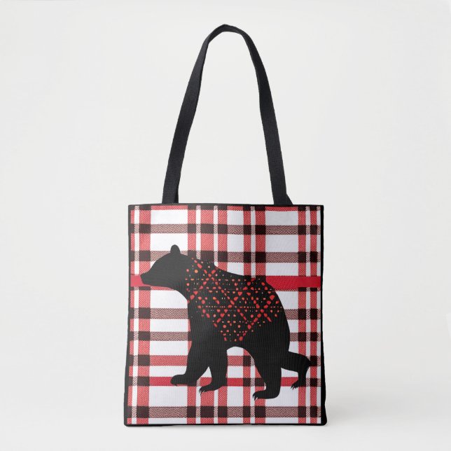 Bolsa Tote Florestas Negras Russas Silhout Urso Negro Na Xadr (Frente)