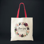 Bolsa Tote Florista floral do rosa, da Borgonha e do figo<br><div class="desc">O florista floral do rosa,  da Borgonha e do figo projeta. Aguarela floral,  folha e texto pintado mão do fruta e o moderno do roteiro. Parte de uma série do casamento.</div>