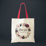 Bolsa Tote Florista floral do rosa, da Borgonha e do figo<br><div class="desc">O florista floral do rosa,  da Borgonha e do figo projeta. Aguarela floral,  folha e texto pintado mão do fruta e o moderno do roteiro. Parte de uma série do casamento.</div>