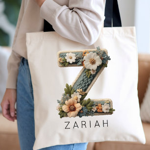 Bolsa Tote Florista   Monograma Floral Personalizado Dama de 