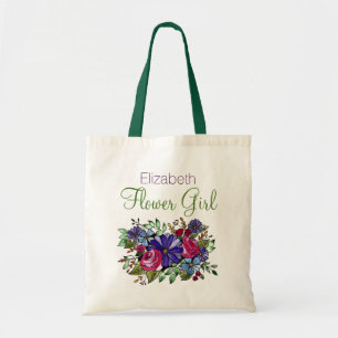 Bolsa Tote Florista roxo do nome da flor do rosa do rosa da