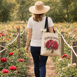 Bolsa Tote Florista Vintage Rosa Buquê de Peônia Rústico 