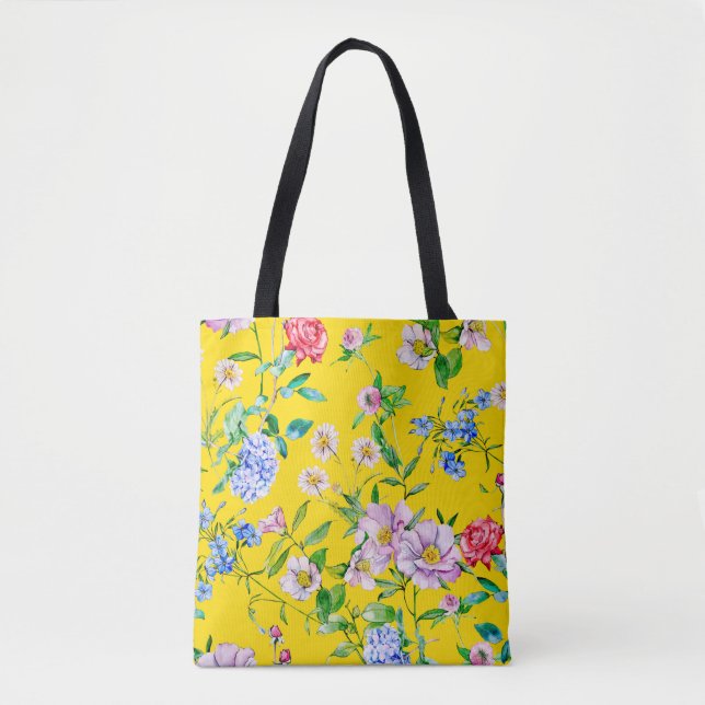 Bolsa Tote Flower garden watercolor illustration patternpatte (Frente)