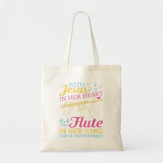 Bolsa Tote Flute Aluga Jesus Em Seu Coração e Flauta (Frente)