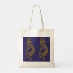 Bolsa Tote Flute Playing Kokopelli Figura 1: Verde sobre azul
