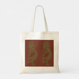 Bolsa Tote Flute Playing Kokopelli Figura verde sobre vermelh