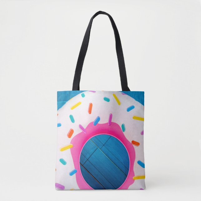 Bolsa Tote Flutuador de donuts amarelo e rosa (Frente)