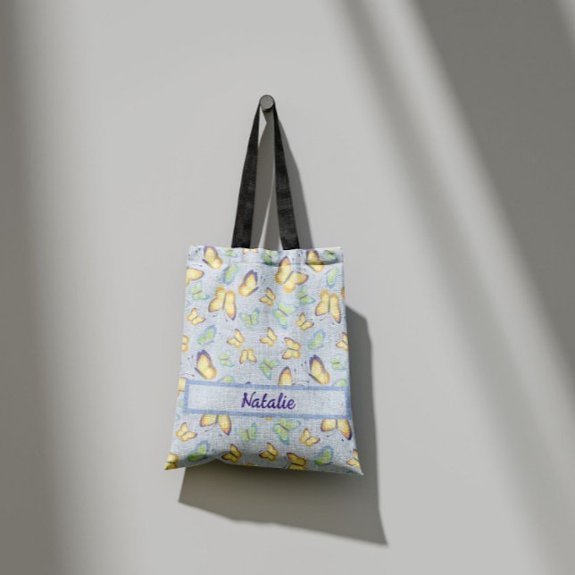Bolsa Tote Flutuadores de Borboleta Azul Personalizados (Criador carregado)