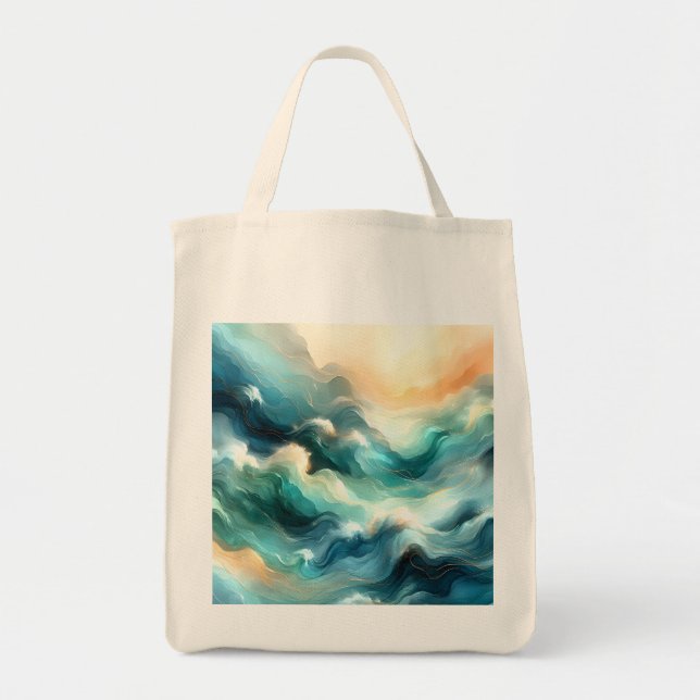 Bolsa Tote Fluxo Abstrato de Oceano Dourado (Frente)