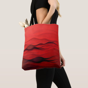 Bolsa Tote Fluxo Carmesim – Ondas Vermelhas Abstratas de Movi