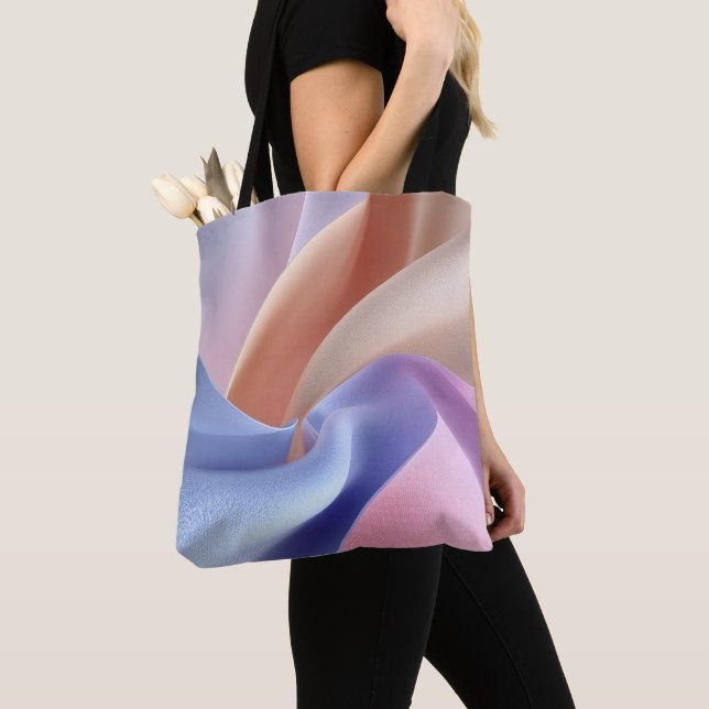 Bolsa Tote Fluxo de Tecido Pastel Abstrato com Curvas Suaves (Close Up)