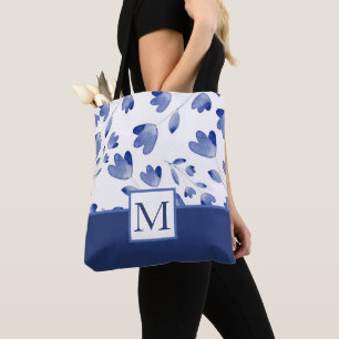 Bolsa Tote Fluxos de Flor Azul Indigo