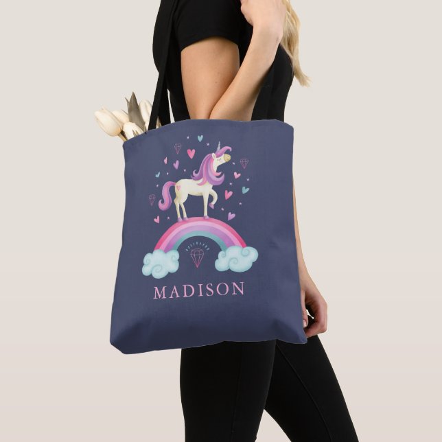 Bolsa Tote Fofa-branca personalizada Rainbow Unicorn (Close Up)
