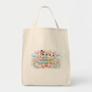 Bolsa Tote Fofa Kawaii Casal Feliz Animais Pastel Pi