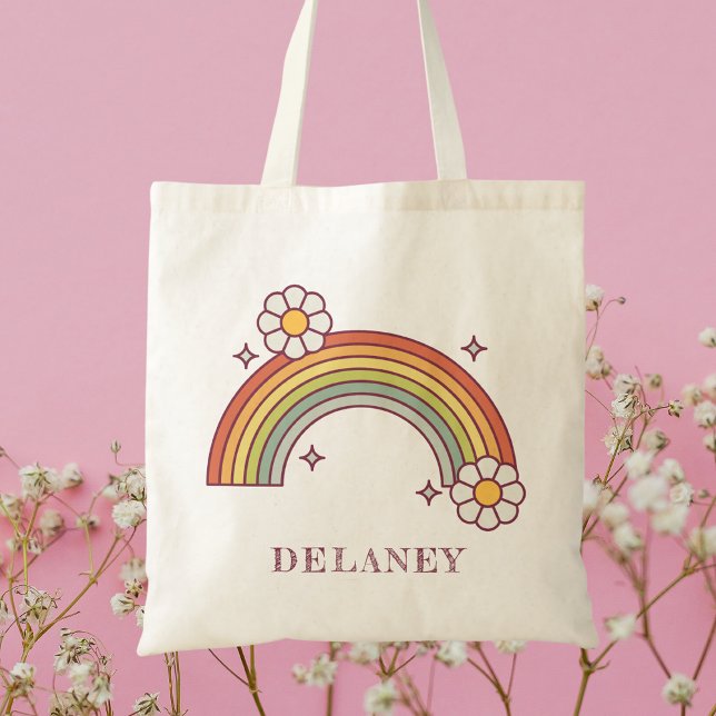 Bolsa Tote Fofa Personalizada Arco-íris Retrô Infantil  (Criador carregado)