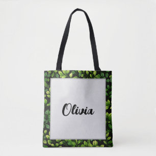 Bolsa Tote Fofa Tendência Menina Cartoon Folhas Nome Olivia