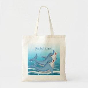 Bolsa Tote fofinhos de golfinhos de praia chamam Tote Bag