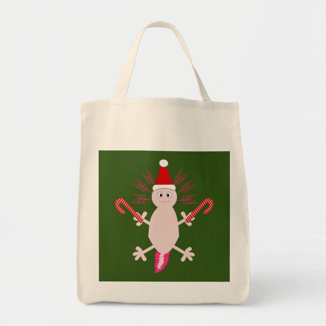 Bolsa Tote Fofo de Natal Axolotl (Frente)
