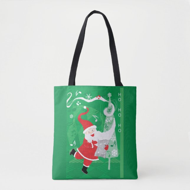 Bolsa Tote Fofo Natal, Cantando e Dançando Papai Noel (Frente)