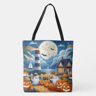 Bolsa Tote Fofos, fantasmas/abóboras de Halloween náuticos/co