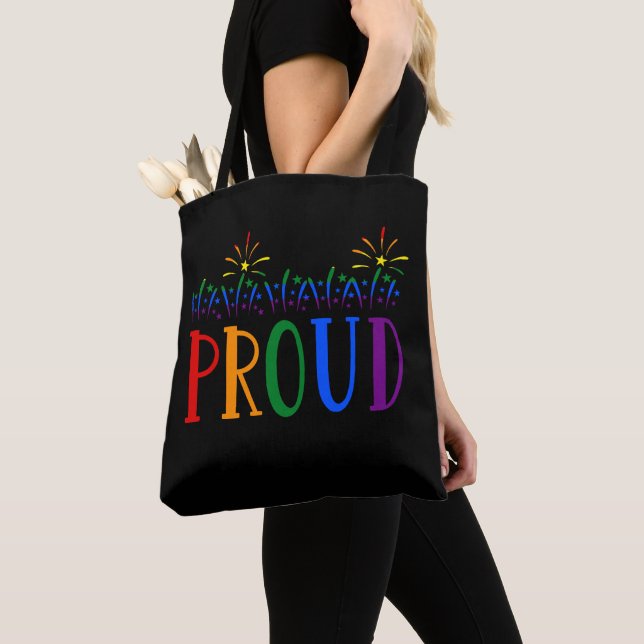 Bolsa Tote Fogos de artifício LGBT Orgulho gay para PROUD Pre (Close Up)