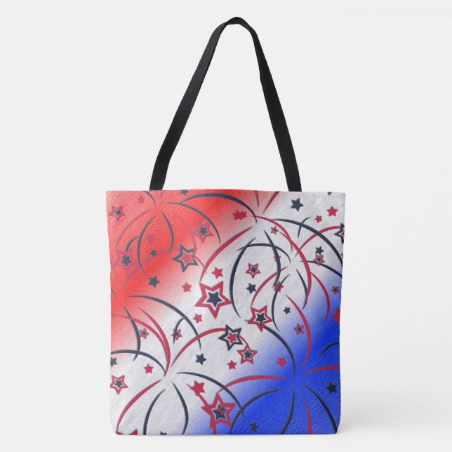 Bolsa Tote Fogos de Artifício sobre Azul Branco Vermelho (Frente)
