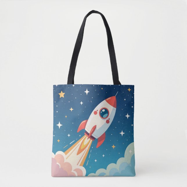Bolsa Tote Foguete espacial fofo decolando (Frente)